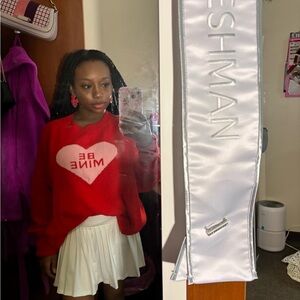 Vince Camuto Red Crew Neck Sweater with Heart Design